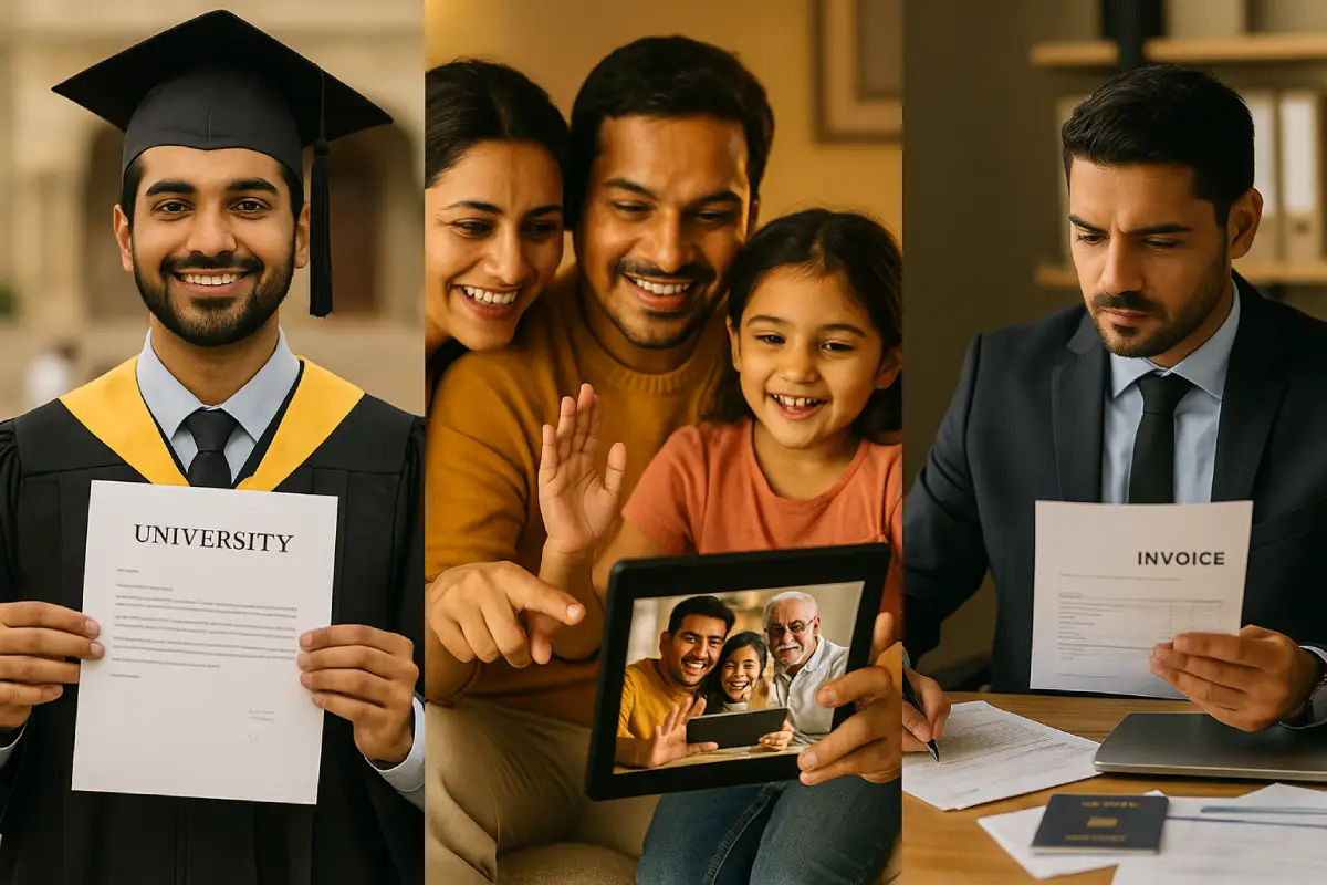 How to Send Money Abroad from India in 2025 – The Complete Guide 4 Split-scene collage of student and businessperson sending money abroad from India