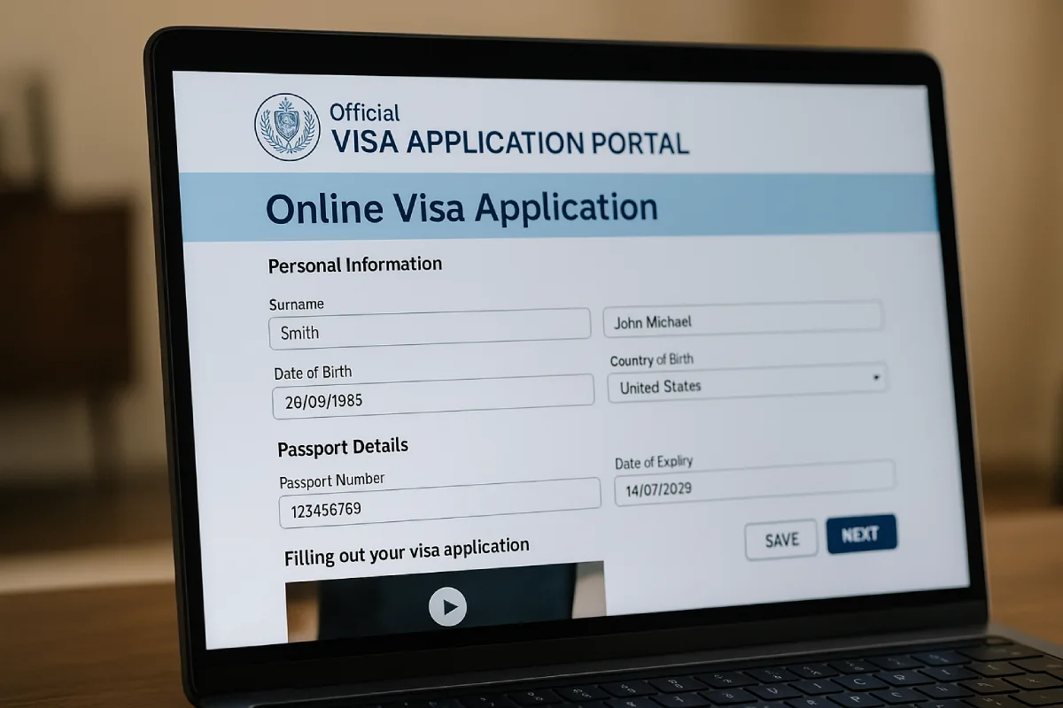 Visa application portal on screen, How to Apply for a Visa Online