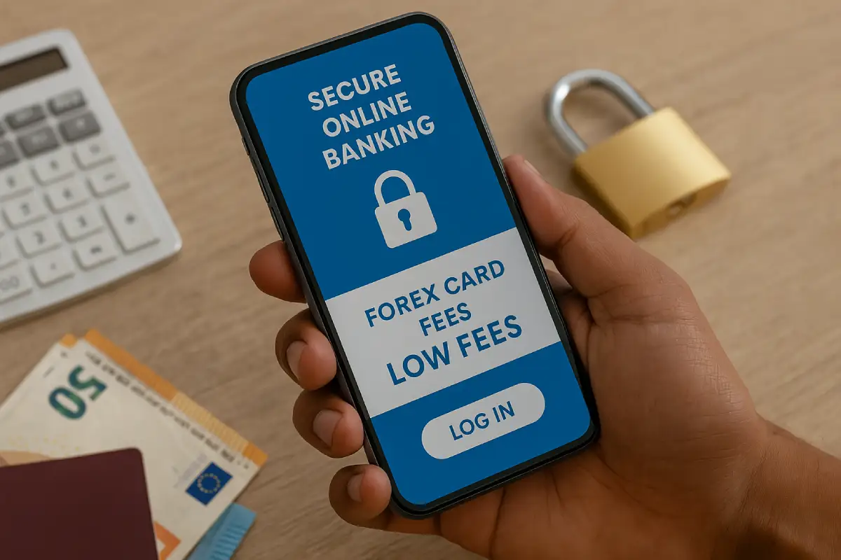 Forex Card vs International Debit Card: What’s Best? 4 Secure app showing Forex Card vs International Debit Card fee details on smartphone screen